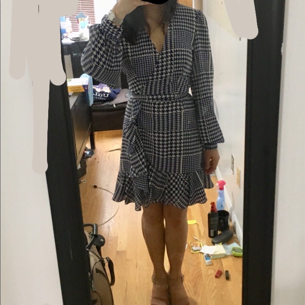 Vintage houndstooth blue ruffle dress